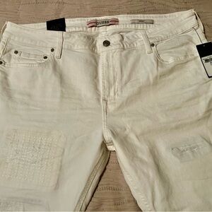 Guess White Distressed Skinny Straight Jeans with Patchwork
